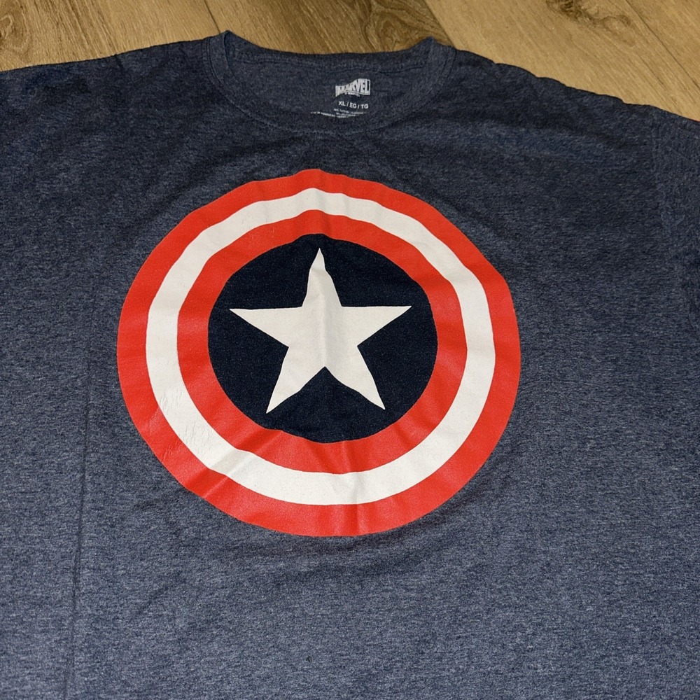 Marvel Captain America T-Shirt Short Sleeve Crew Neck Graphic Men's Size XL Blue
